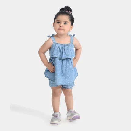 Infant Girls Tensile Denim (Light Denim) 2PC Fashion Bow-Blue