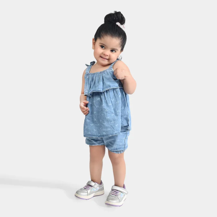 Infant Girls Tensile Denim (Light Denim) 2PC Fashion Bow-Blue - Image 2