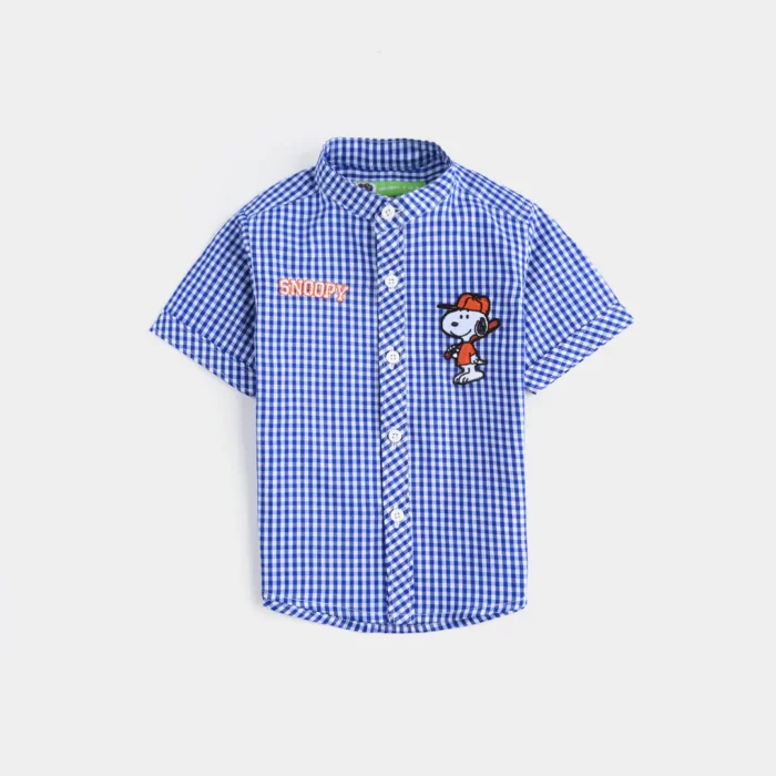 Infant Boys Cotton Basic Casual Shirt-Blue Check - Image 1