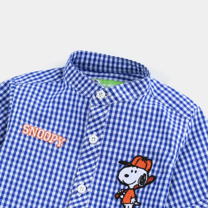 Infant Boys Cotton Basic Casual Shirt-Blue Check - Image 2